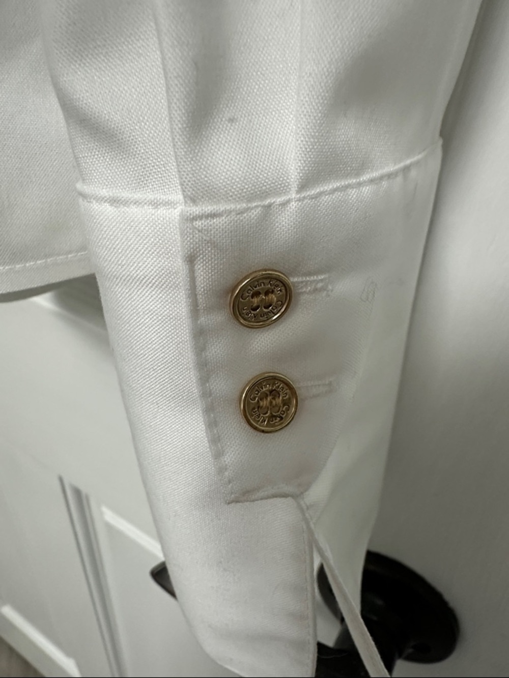 Calvin Klein White Button-Up Shirt with Leopard Trim Accent - Picture 7 of 7